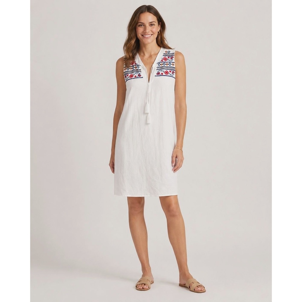 GAP Linen Shift Dress Embroidered Sleeveless Womens Small‎ White Boho